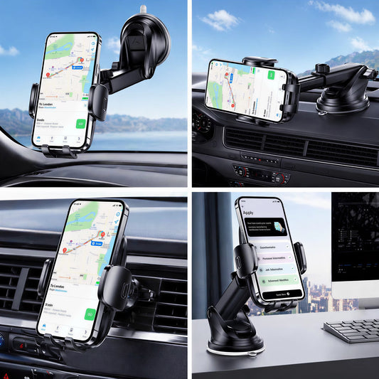 Universal Car Phone Holder with Adjustable Rotation for 4-7 Inch Phones, Dashboard, Windshield & Air Vent Mount