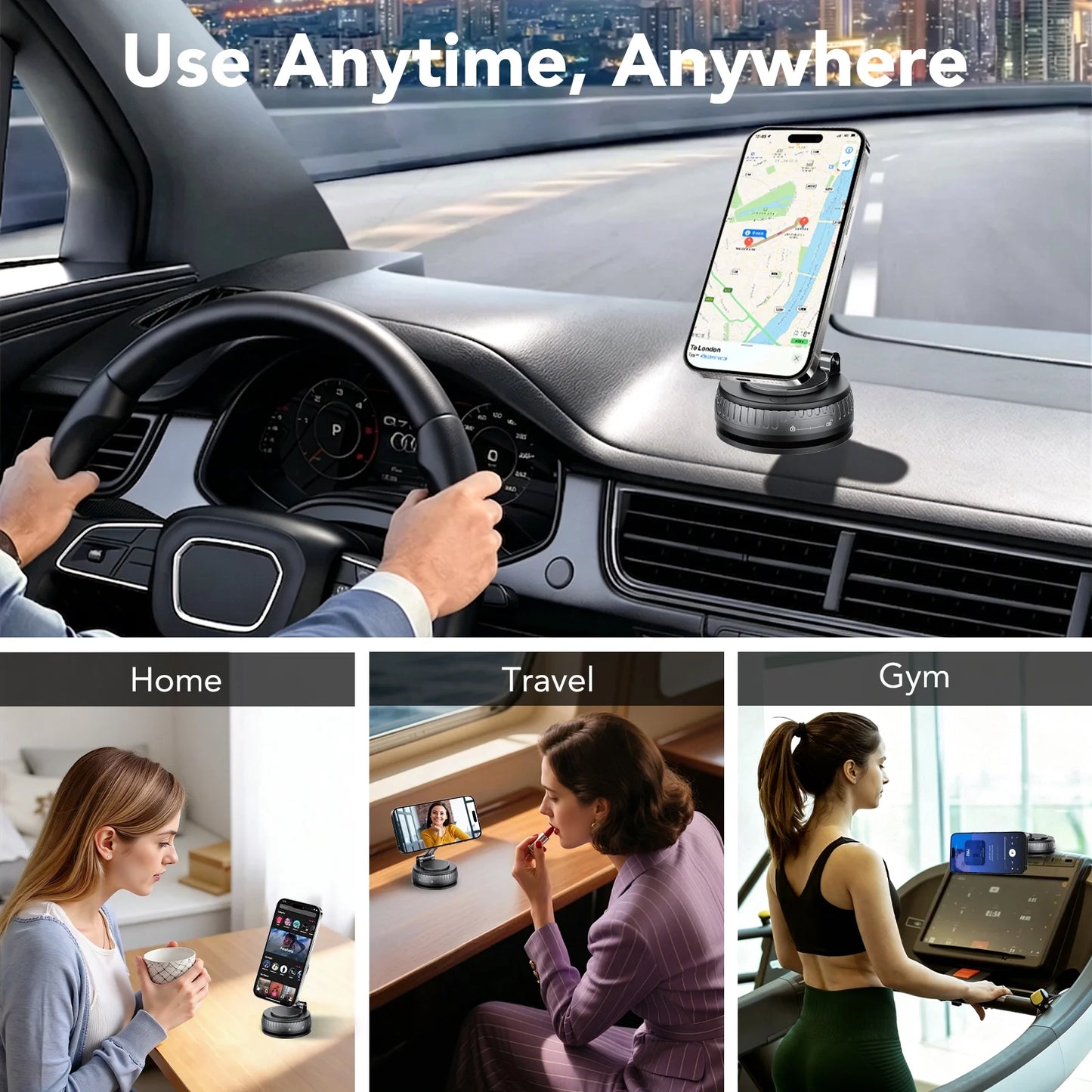 Magnetic Phone Holder for Car, Suction Cup Car Phone Holder for Dashboard and Windshield, 360° Adjustable Car Phone Mount with Strongest N60 Magnets, Compatible for Iphone17-12 Pro Max and Android