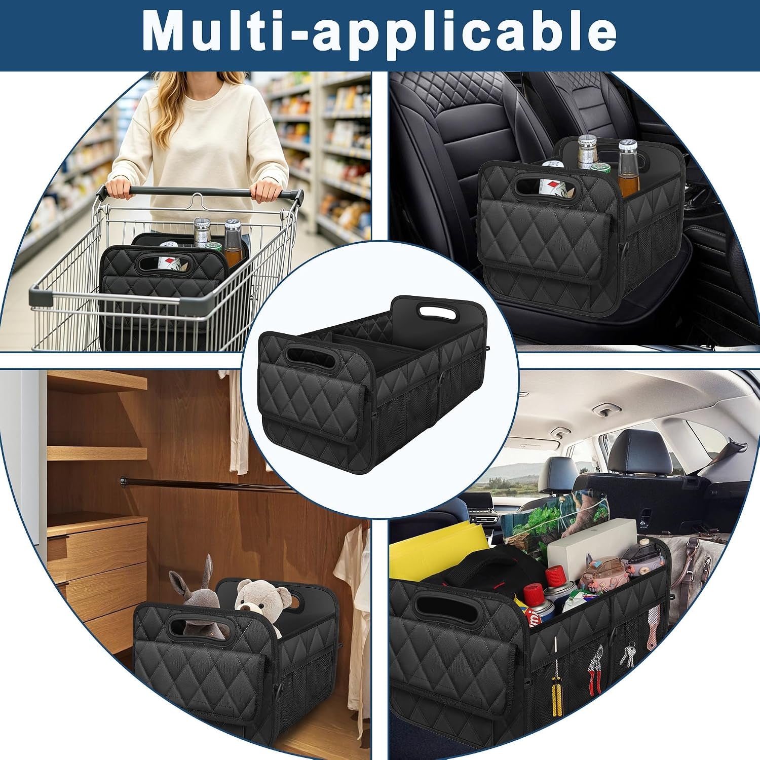 Car Trunk Organizer for SUV, Car Organizers and Storage with Reinforced Handles, Car Accessories for Women/Men 50Lwaterproof Polyester Trunk Organizer, Black