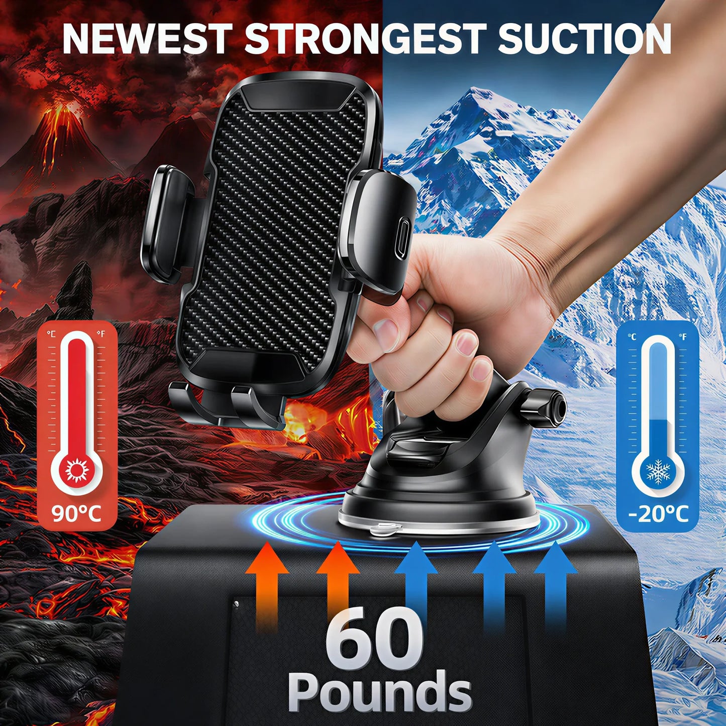 Universal Car Phone Holder with Adjustable Rotation for 4-7 Inch Phones, Dashboard, Windshield & Air Vent Mount