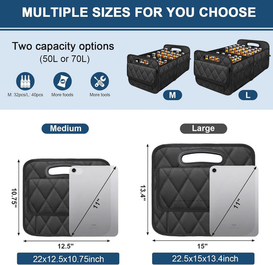 Car Trunk Organizer for SUV, Car Organizers and Storage with Reinforced Handles, Car Accessories for Women/Men 50Lwaterproof Polyester Trunk Organizer, Black