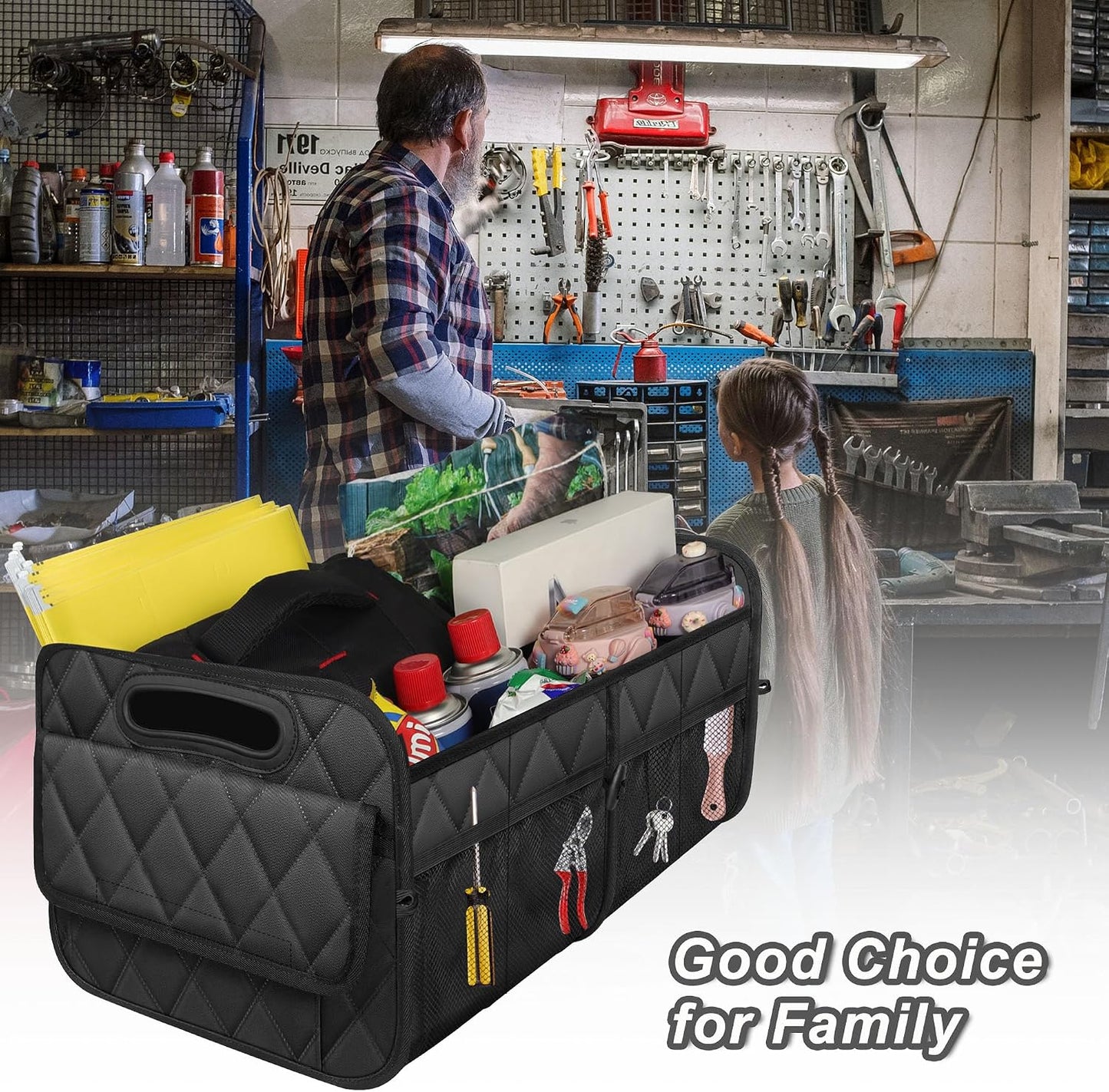Car Trunk Organizer for SUV, Car Organizers and Storage with Reinforced Handles, Car Accessories for Women/Men 50Lwaterproof Polyester Trunk Organizer, Black