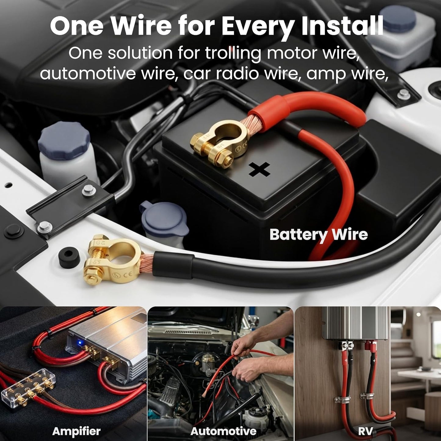 0 Gauge Wire 25 Ft Red, 1/0 AWG Battery Cable CCA, Copper-Clad Aluminum Power Cable for Car Audio Amp, Automotive, RV
