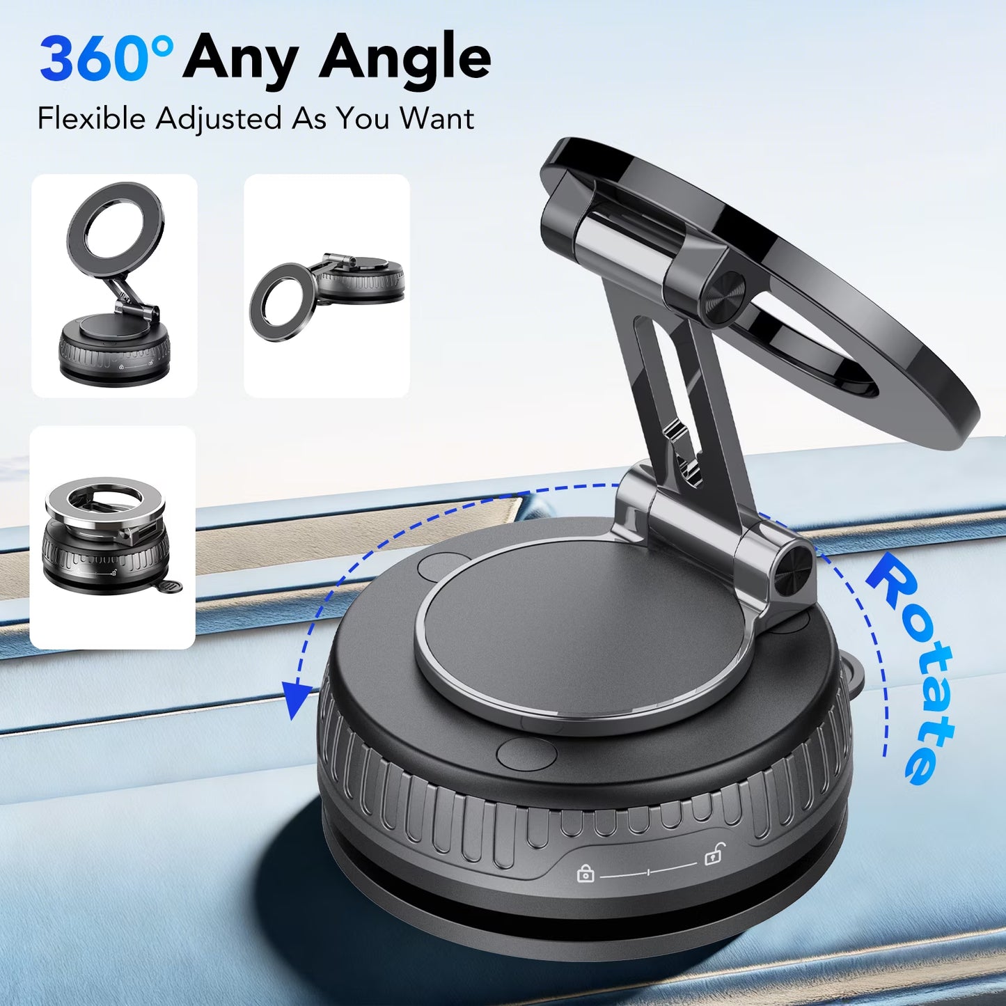 Magnetic Phone Holder for Car, Suction Cup Car Phone Holder for Dashboard and Windshield, 360° Adjustable Car Phone Mount with Strongest N60 Magnets, Compatible for Iphone17-12 Pro Max and Android